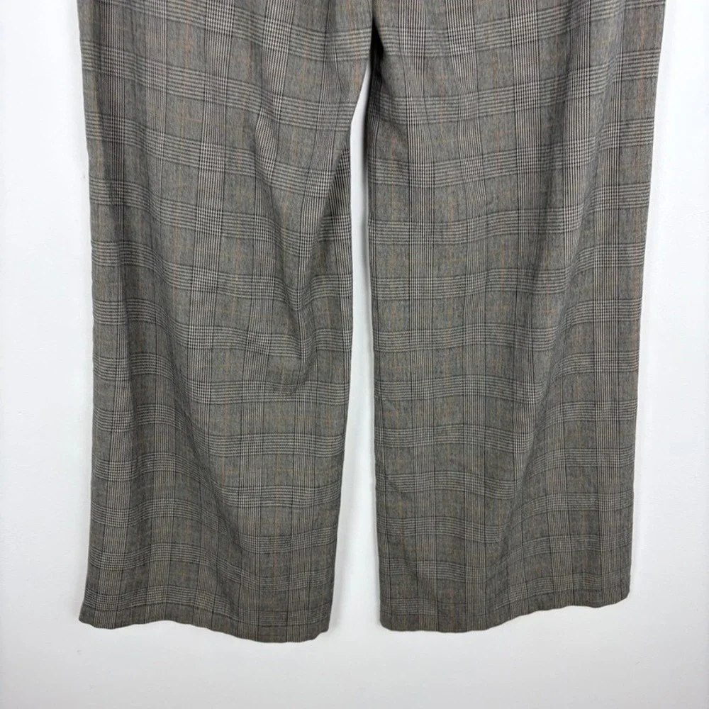 American Eagle Stretch Poppy Trouser Wide Leg Gray Plaid Academia Career Size 8
